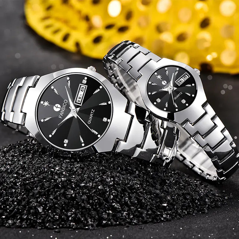 Men's Tungsten Steel Watch with Dual Calendar Feature
