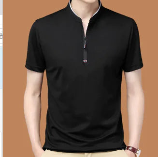 Men's Polo Shirt with Fixed Collar and Zipper (One Piece)