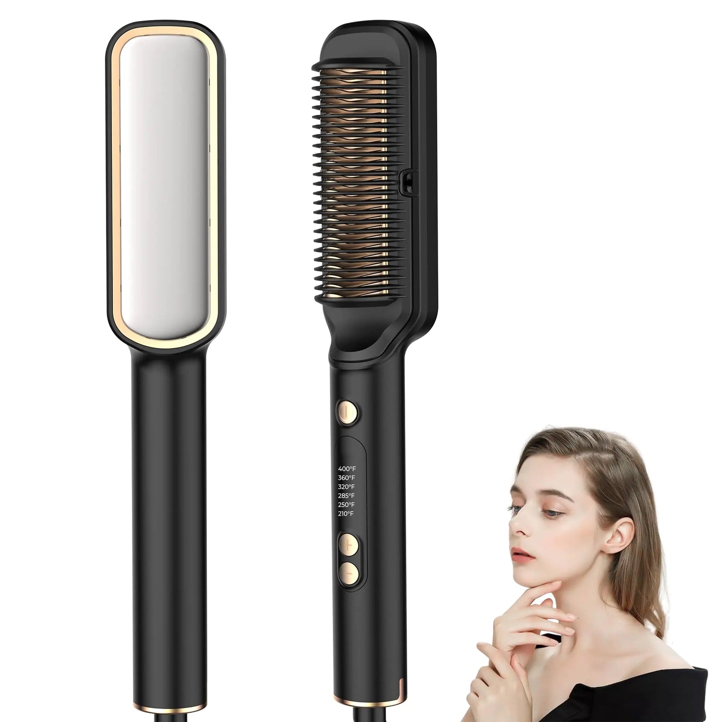Hair Straightener Brush with Ceramic Coating Hair Straightener Comb 6 Temps Settings up to 210-400F 20s Fast Heating Double Voltage 110-240V Travel Hair Straightener