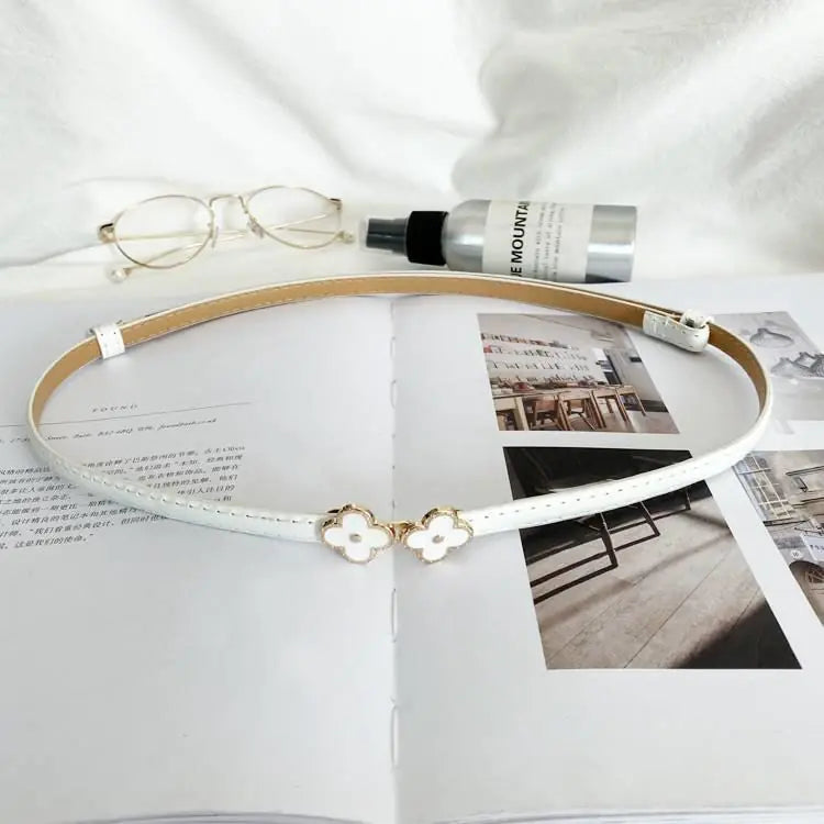 Korean Style Women's Waist Belt with Clover Buckle