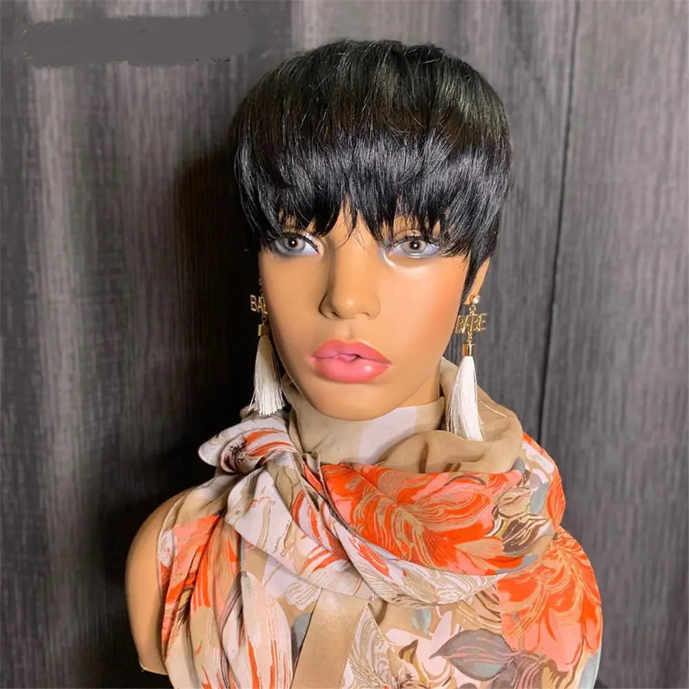 Black Short Straight Wig - Female Machine-Made Fiber