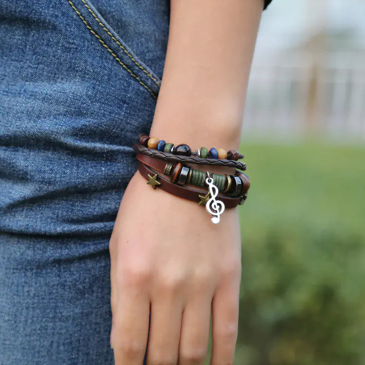 Multi-layer Beaded Leather Bracelet