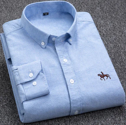 Men's Blue Checkered Shirt - 100% Cotton Long Sleeve