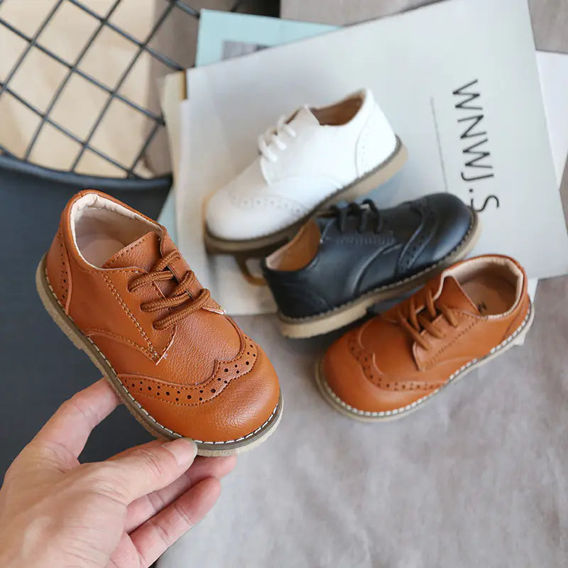 Boys' British Style Leather Shoes for Girls and Boys