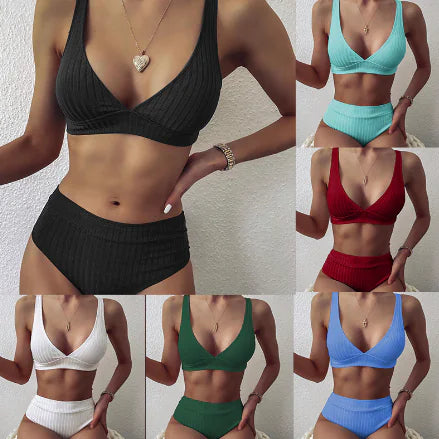 WOLFF Flexible Women's V-Neck High-Waist Bikini (One Piece)