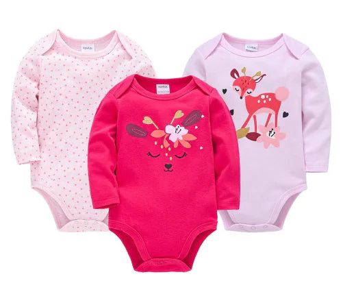 Long Sleeve Cotton Baby Bodysuit 3-Piece Set (1 Piece)