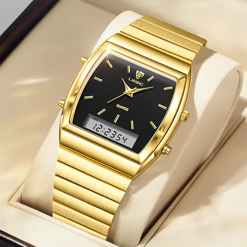 LIEBIG Square Black Dial Men's Quartz Watch Dual Display