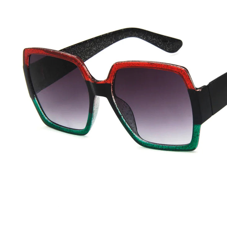 Colorful Glitter Retro Sunglasses with Large Frames