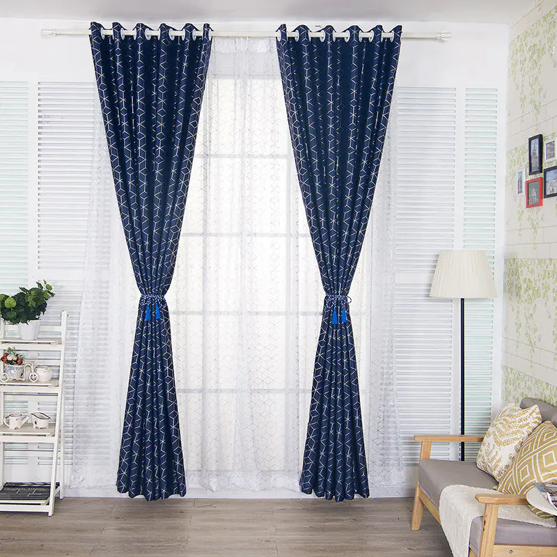 1pc Velvet Geometric Blackout Thermal Insulated Curtain