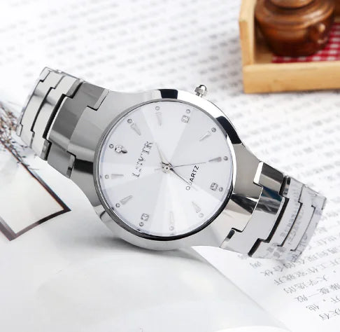 Men's Tungsten Steel Watch with Dual Calendar Feature