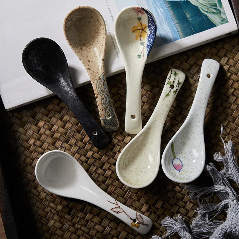 Japanese Ceramic Hand-Painted Spoon for Dining
