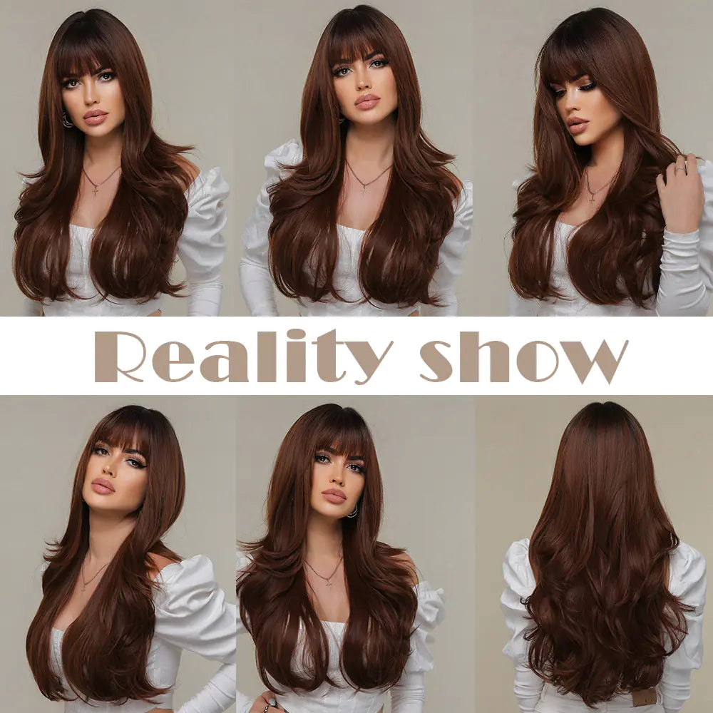 Long Curly Full Head Wig in Red Brown Color