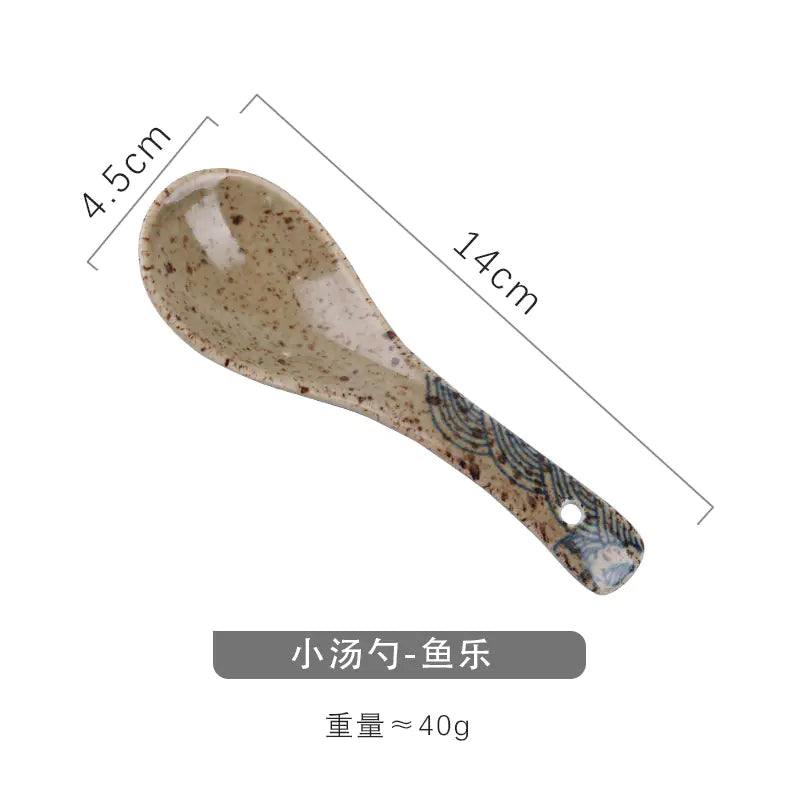 Japanese Ceramic Hand-Painted Spoon for Dining