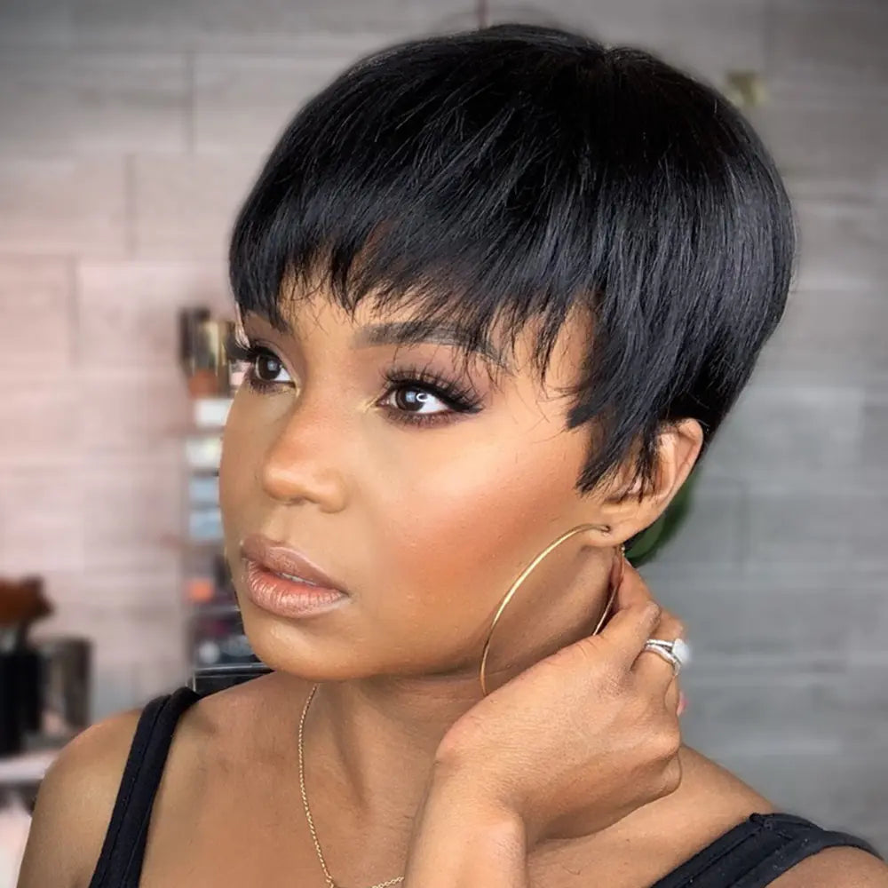 Short Pixie Cut Human Hair Wig with Bangs