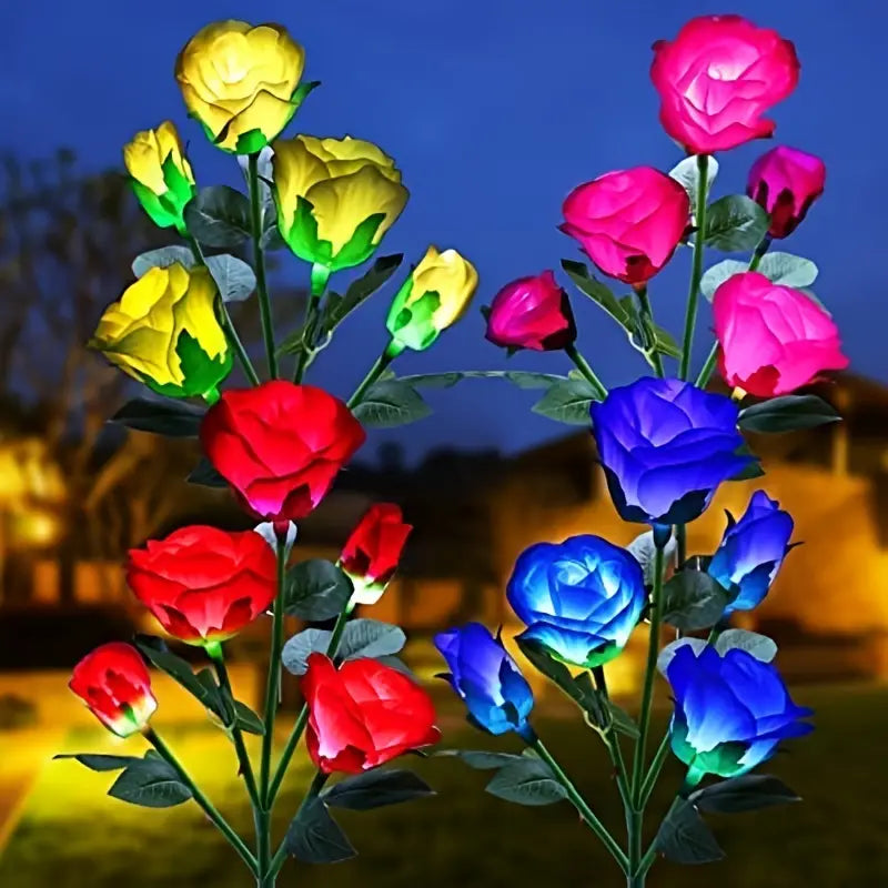 Solar Garden Lights - 7 Color Changing Rose Design
