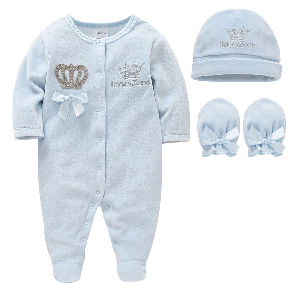2020 Winter Newborn Velvet Romper Set (3 Pieces)