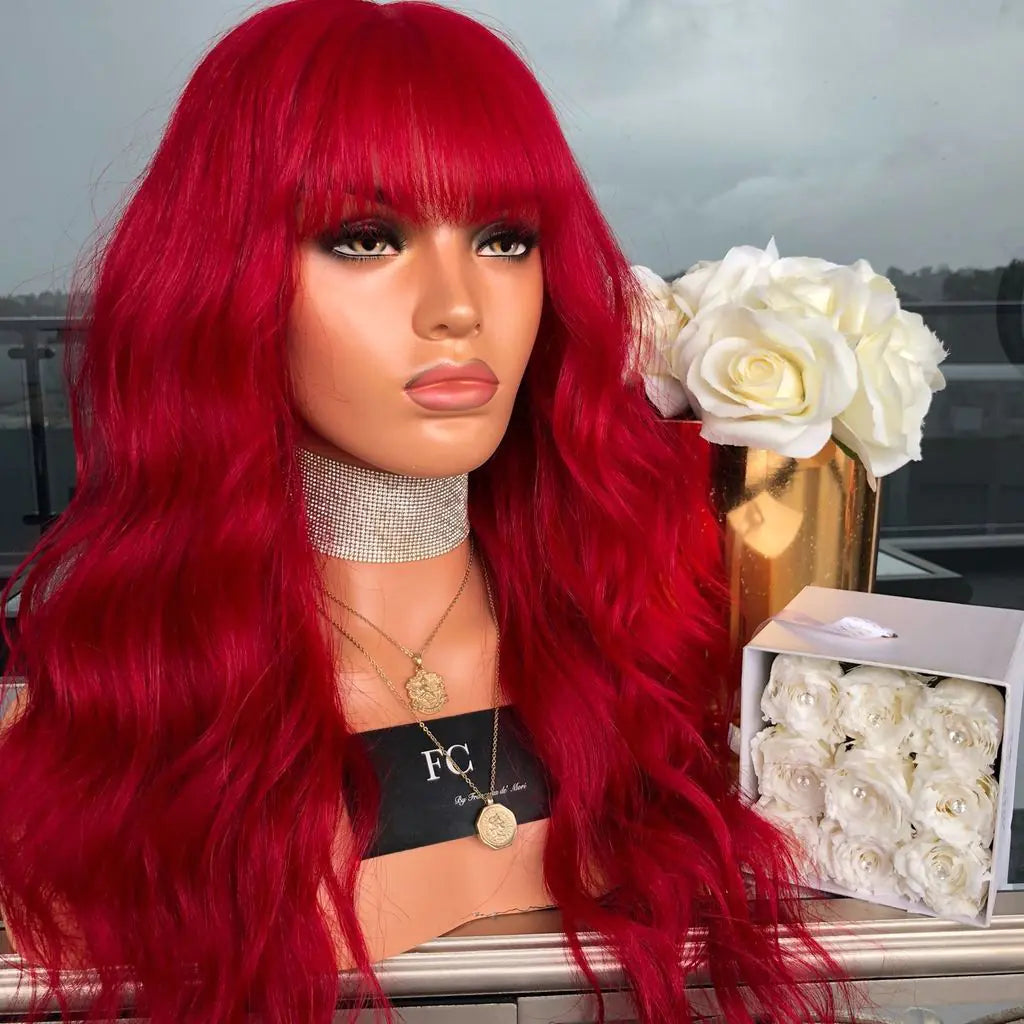 Red Wavy Lace Front Synthetic Wig for Women