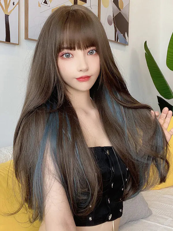 "Long Straight Hair with Celebrity Style Highlights"