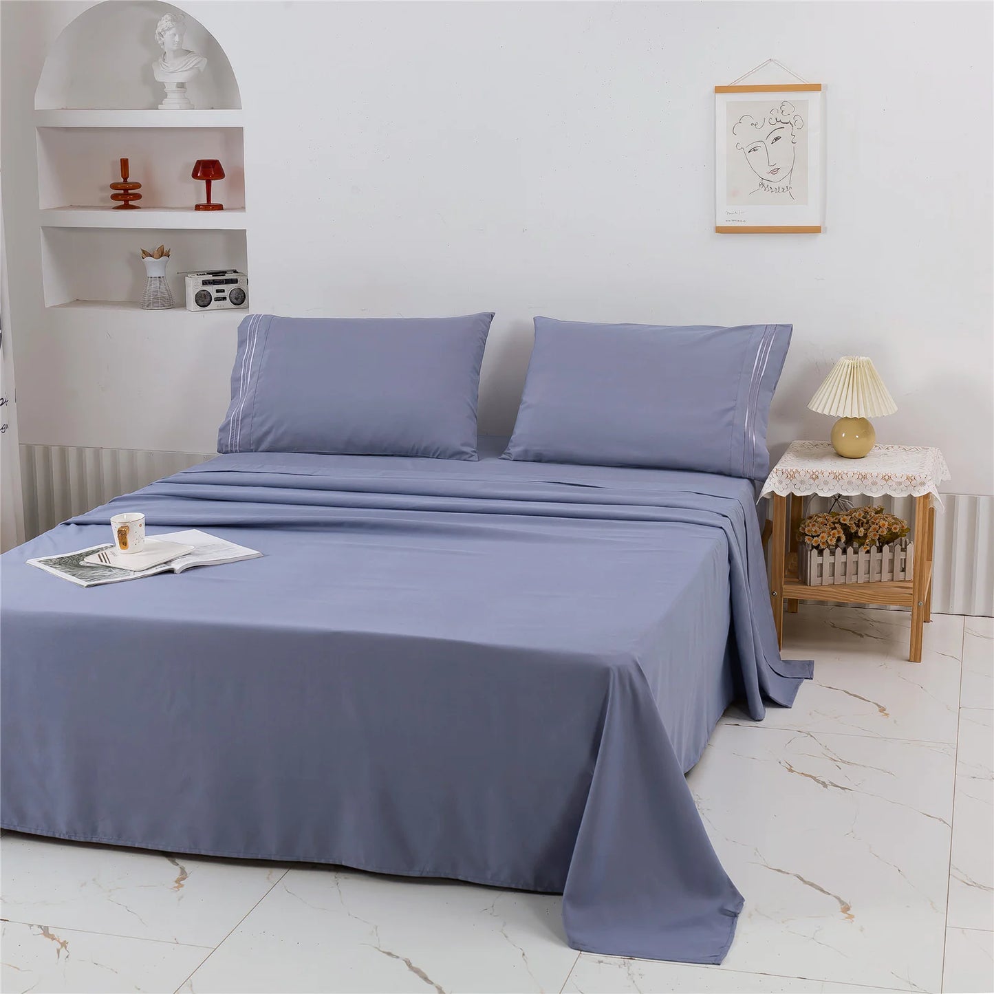 Queen Size Four-piece Set Embroidered Solid Color Bed Goods