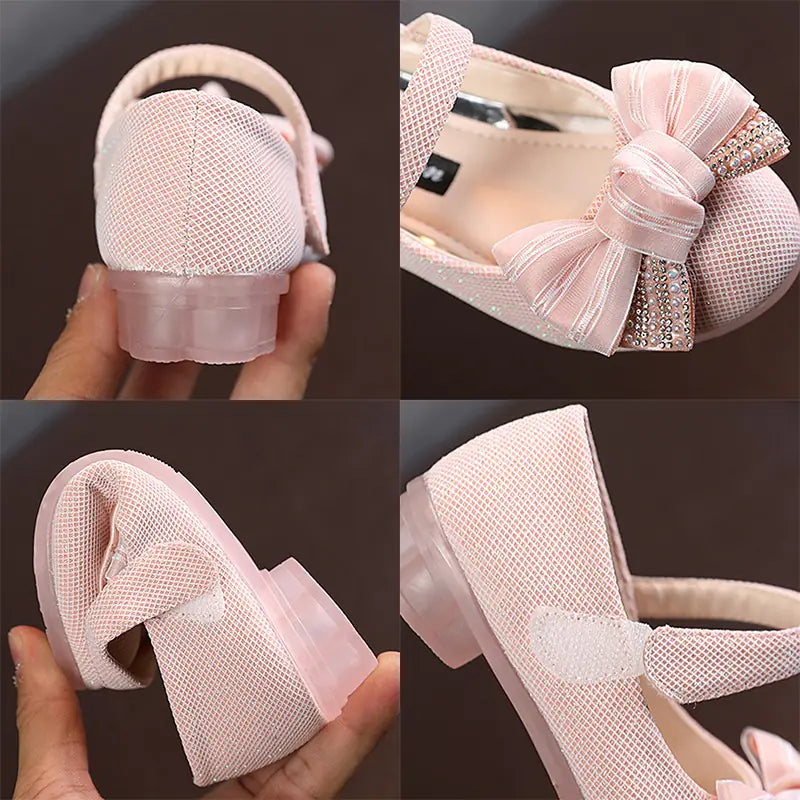 Glittery Rhinestone Bow Princess Dance Shoes for Girls