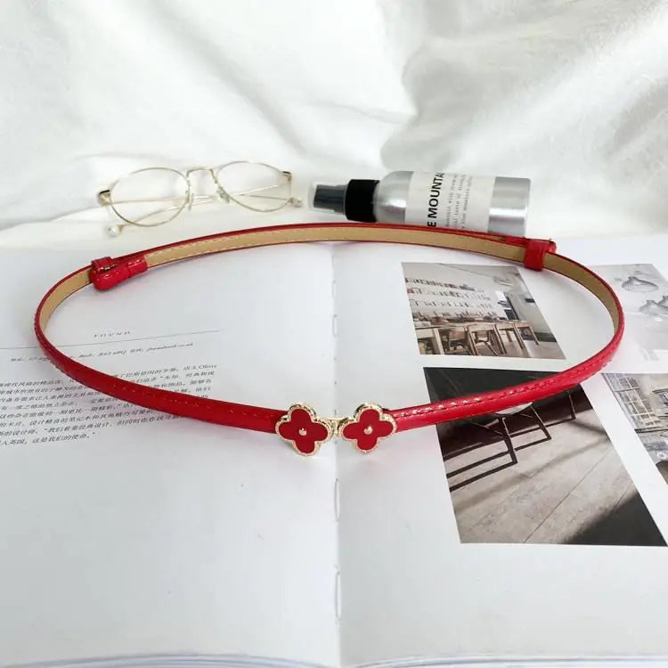 Korean Style Women's Waist Belt with Clover Buckle