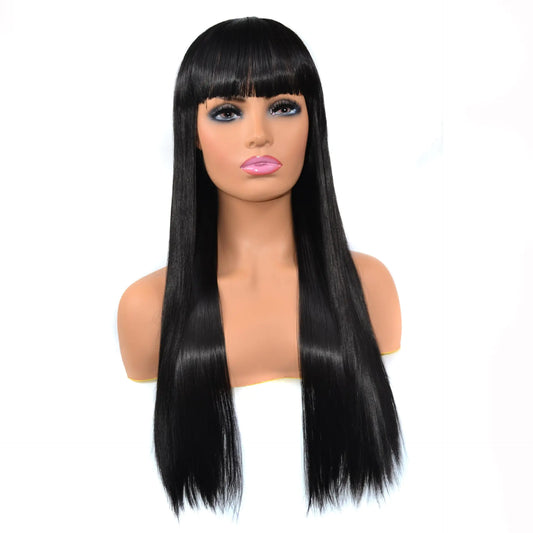 African Long Straight Hair Wig with Full Bangs for Women