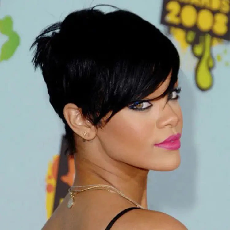 Short Straight Bob Wig with Side Bangs for Women