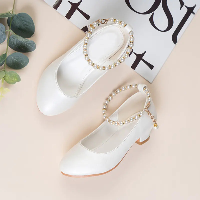 Girls' High-Heeled Leather Wedding Dress Shoes