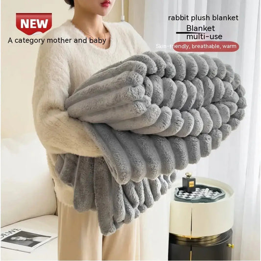 Soft Velvet Rabbit Fur Blanket – Thick & Warm Throw