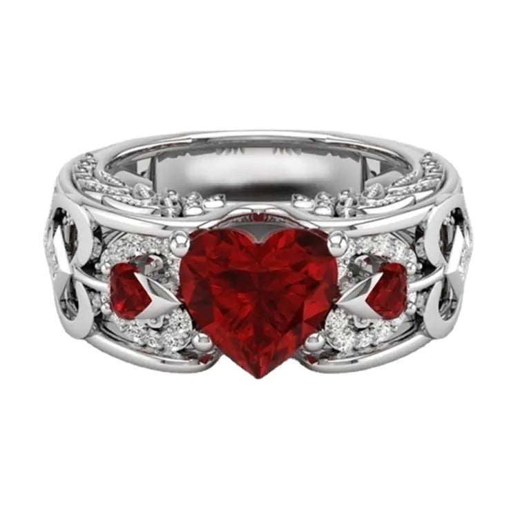 Black Gold Garnet Heart Ring with Zircon Accents