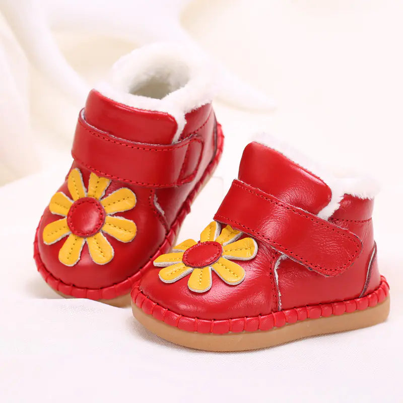 Winter Baby Walker Shoes with Soft Leather and Fleece