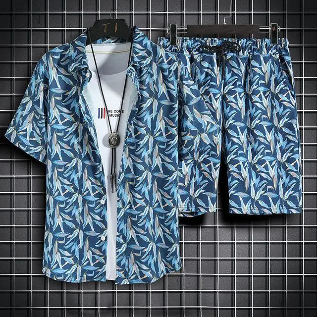 Men's 3D Printed Retro Ethnic Beach Shirt Set