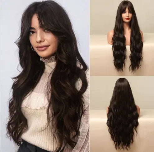 Long Curly Bangs Black Brown Hair