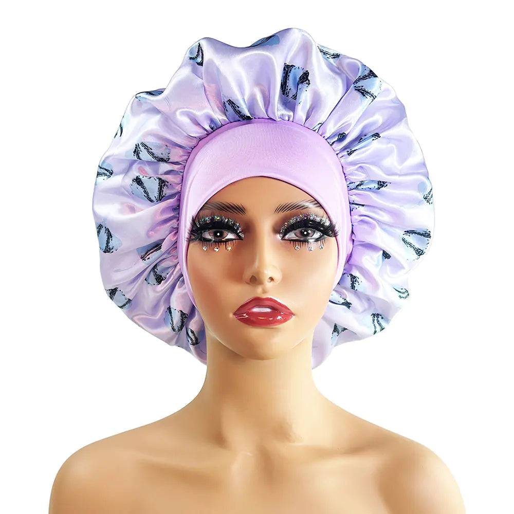 Wide-brimmed Satin Printed Nightcap Home Hat