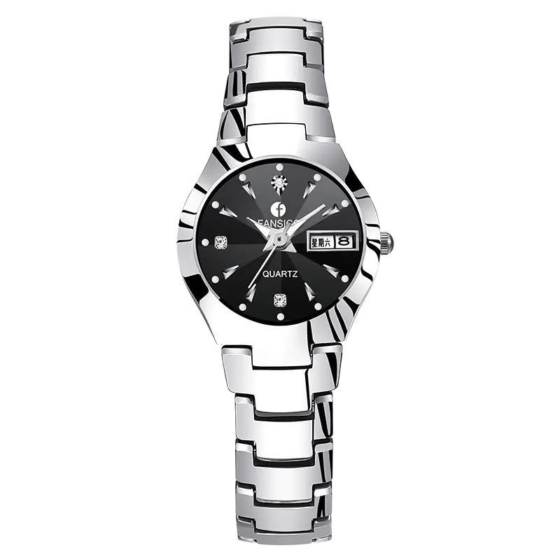 Men's Tungsten Steel Watch with Dual Calendar Feature