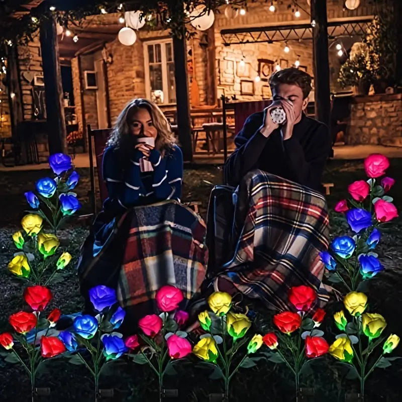 Solar Garden Lights - 7 Color Changing Rose Design