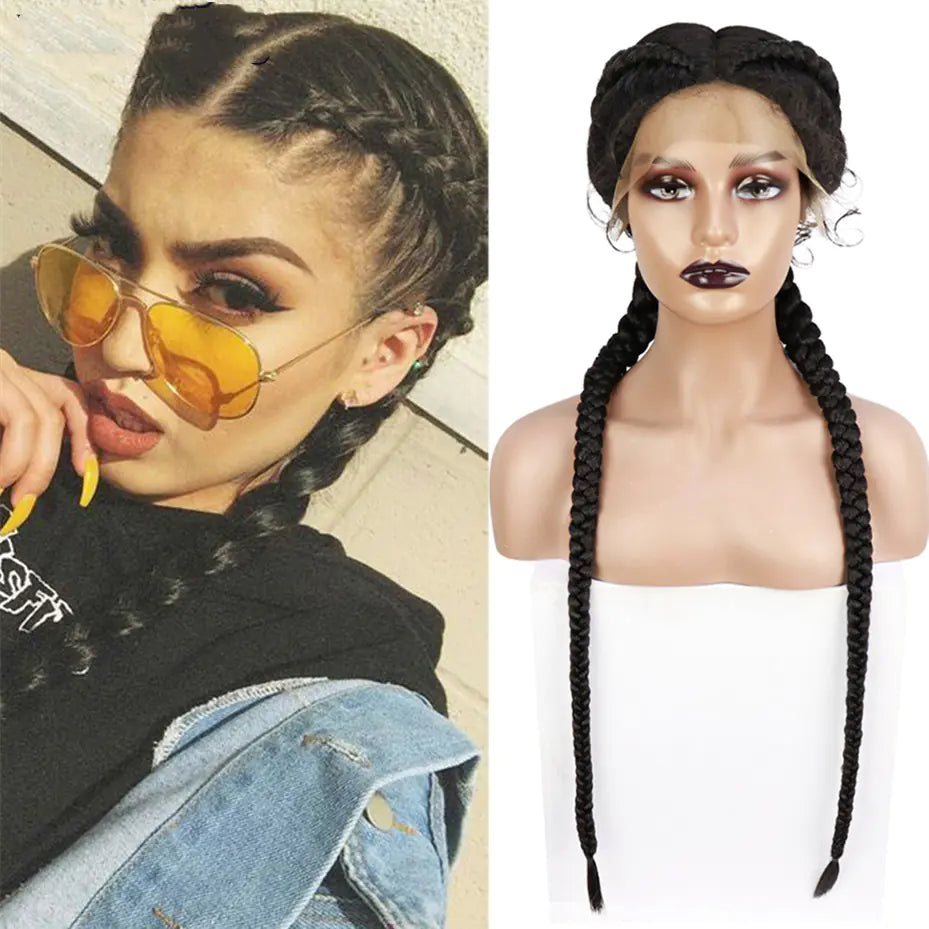 Front Lace Wig with Two Braids and Headband