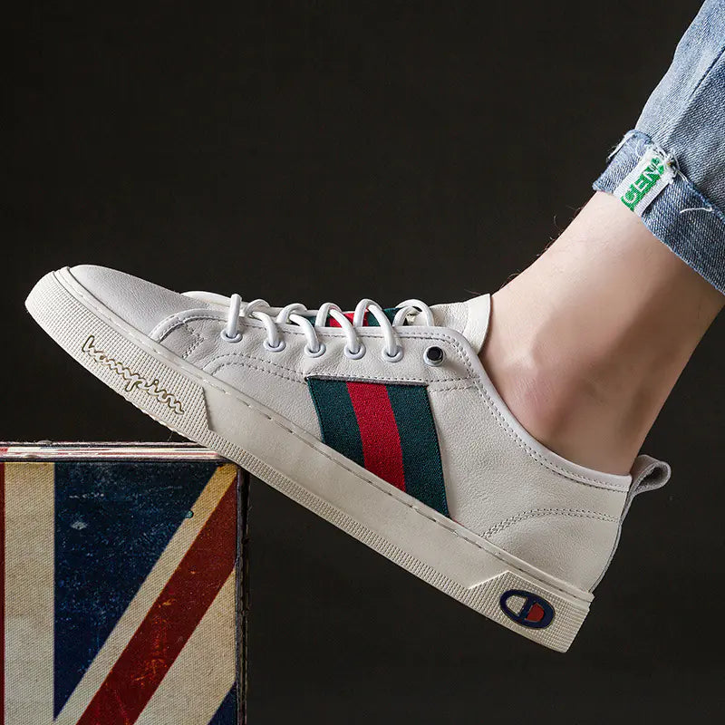 Men's Casual Leather Sneakers - Trendy White Shoes