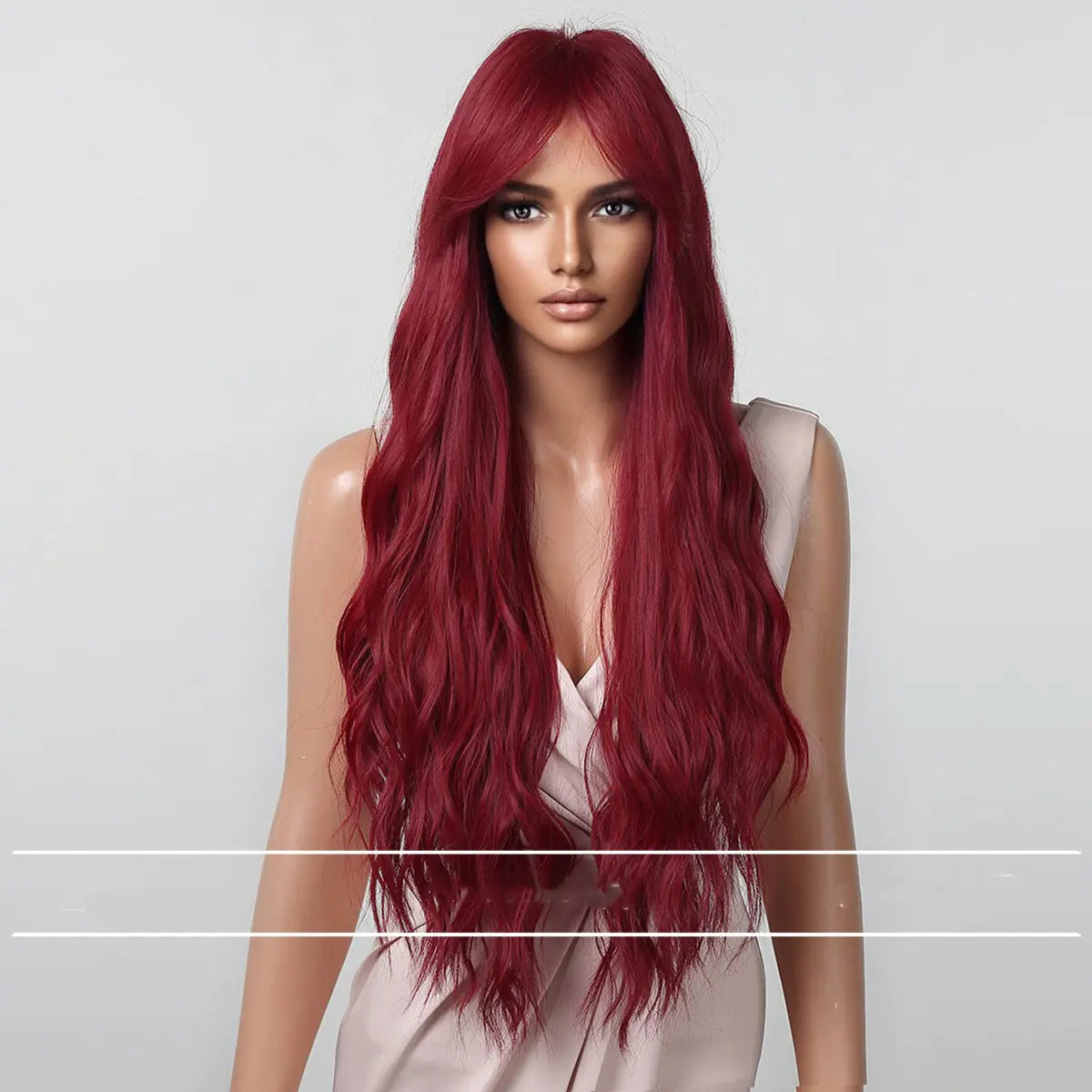 Rose Red Long Curly Big Wave Wig with Eight Characters