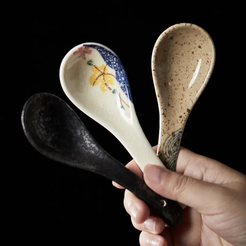 Japanese Ceramic Hand-Painted Spoon for Dining