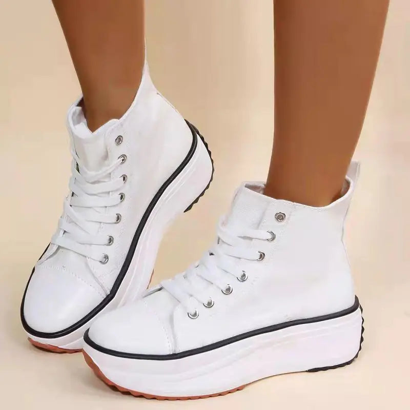 Thick-Soled Round Toe White Shoes for Sports & Leisure