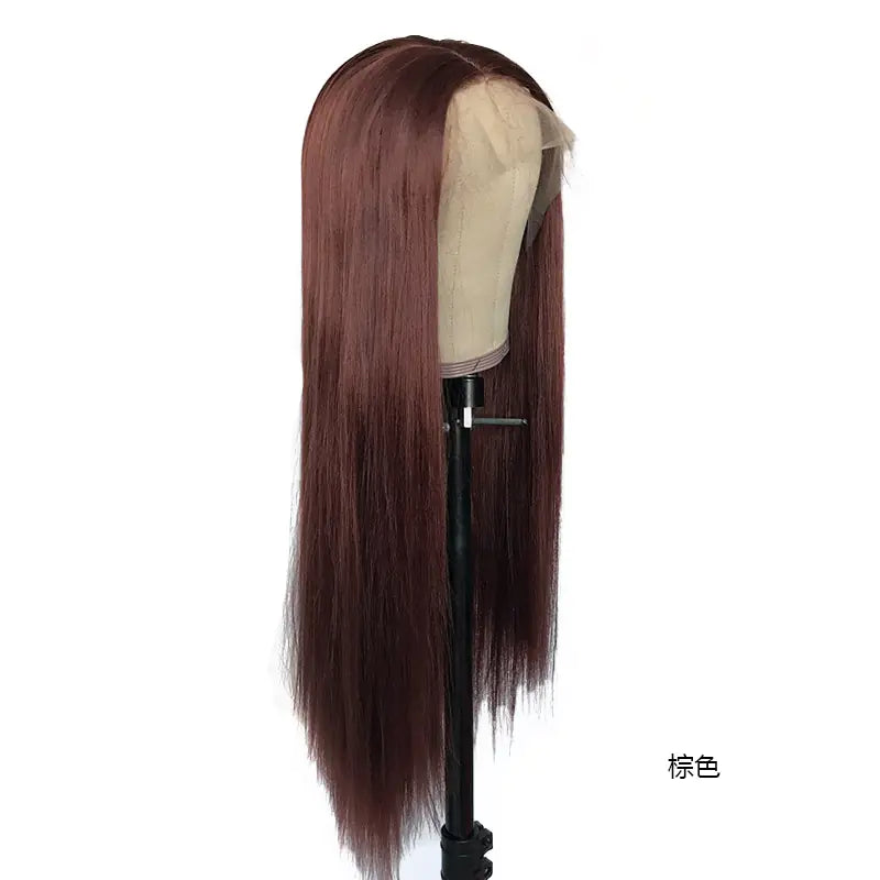 Ladies Front Lace Long Straight Fiber Wig Head Cover