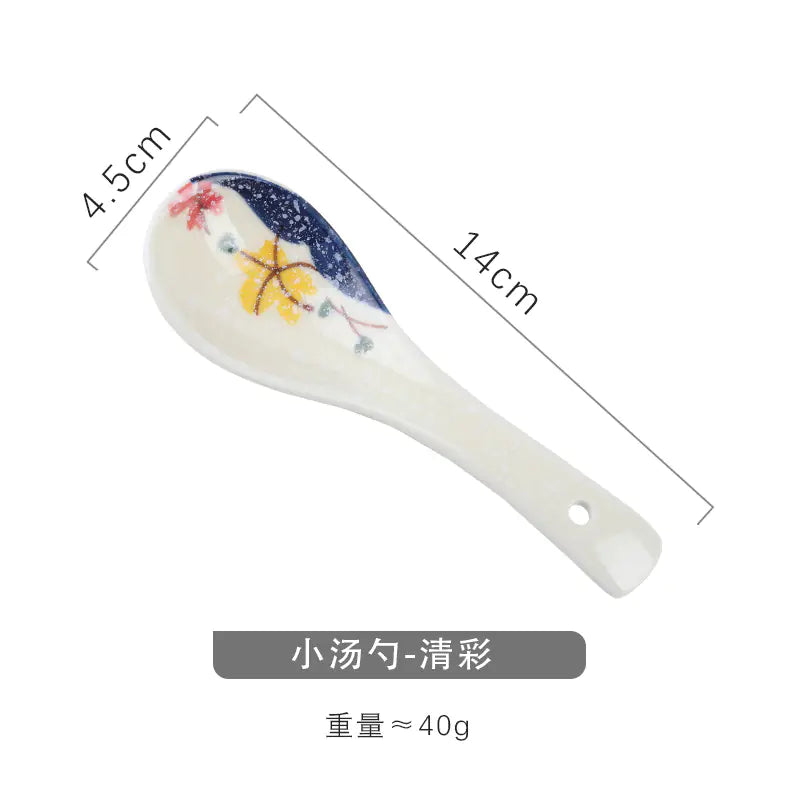 Japanese Ceramic Hand-Painted Spoon for Dining