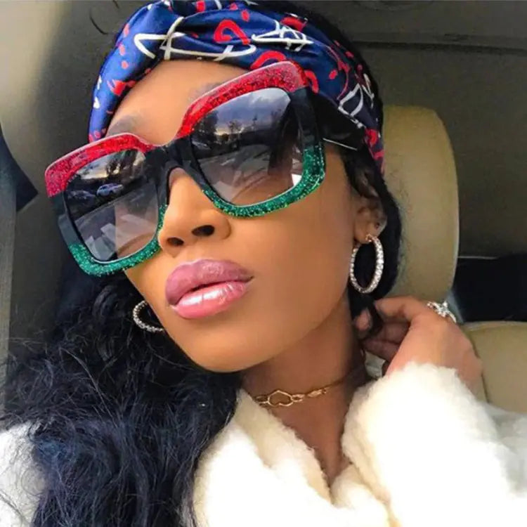 Colorful Glitter Retro Sunglasses with Large Frames