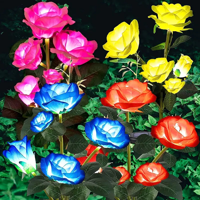 Solar Garden Lights - 7 Color Changing Rose Design