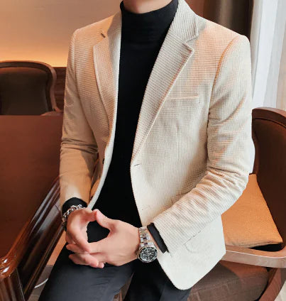 Men's Dark Brown Blazer - Stylish Corduroy Jacket (One Piece)