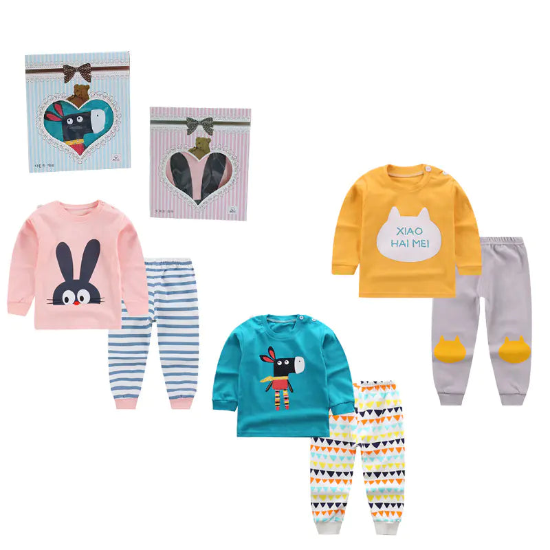 Gift Boxed Cartoon Kids' Cotton Pajama Set (Autumn/Winter)