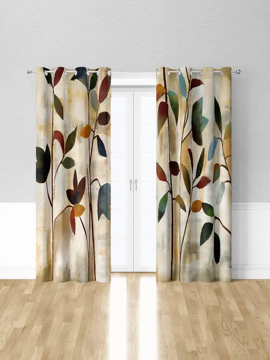 Artistic Curtains with Hand-Painted Leaves (Set of 2)
