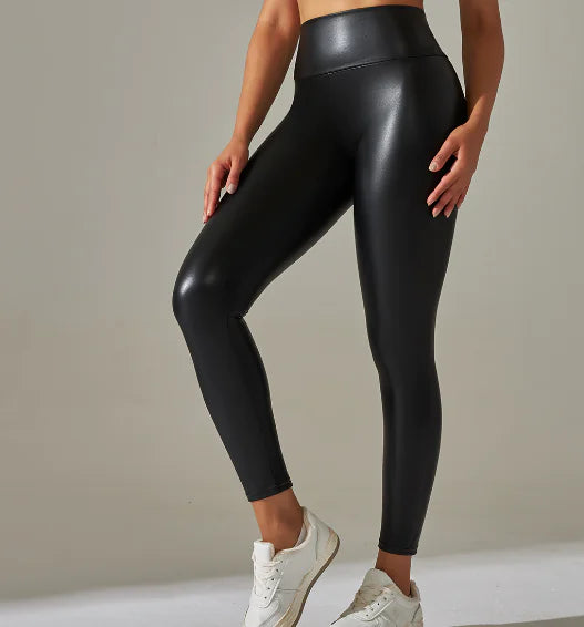 Colorful High-Waisted Leather Yoga Leggings for Women