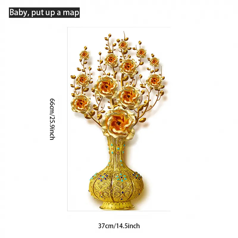 Golden Vase Wall Sticker - Flower Art Decor 1pc